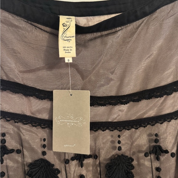Anthropologie Black Embroidered Overlay A-Line Skirt on Nude Lining - Picture 3 of 11